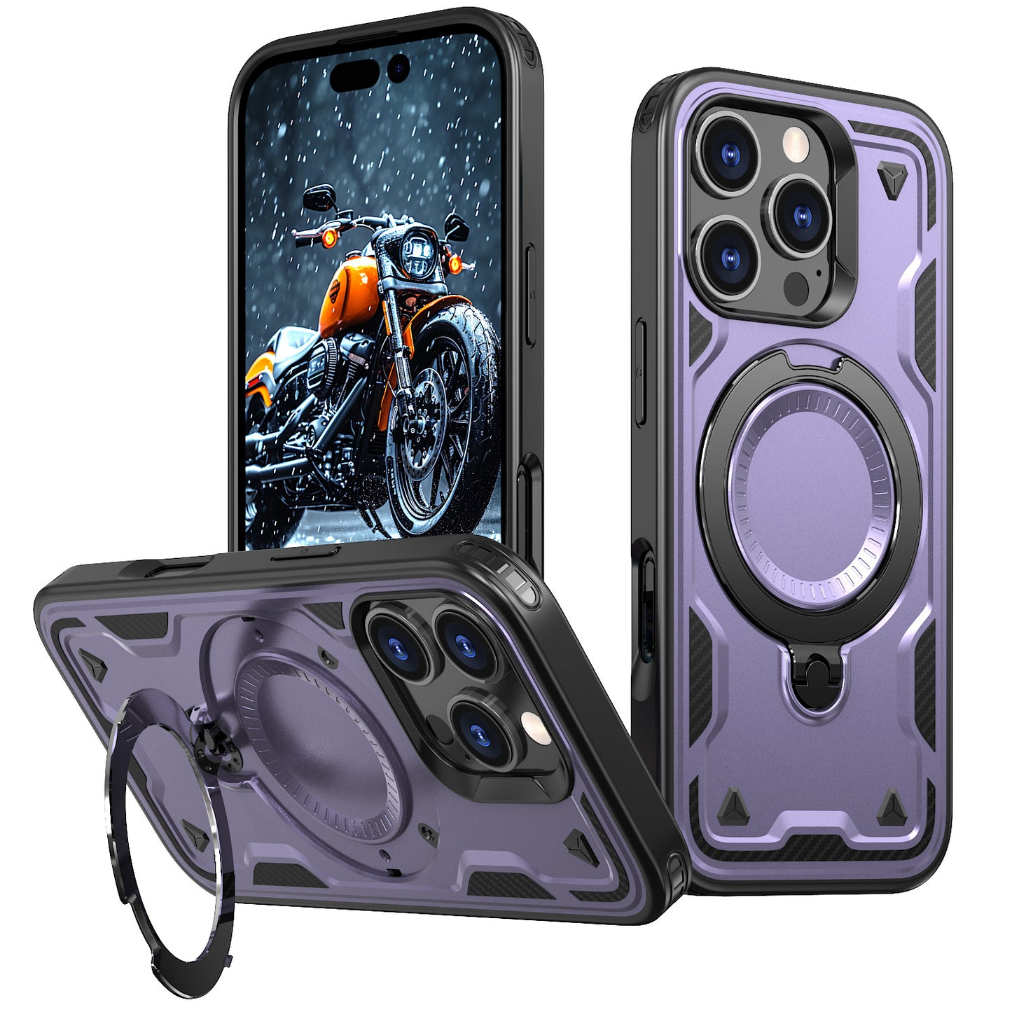 New PC Hybrid TPU Armor MagSafe Ring Holder Phone Case for iPhone