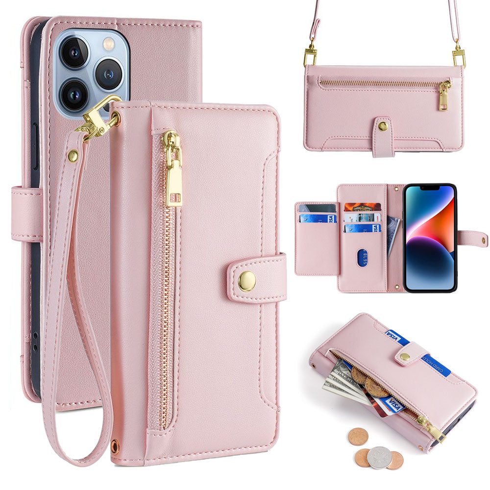 New Cross Body Zipper Wallet Leather Phone Case for iPhone