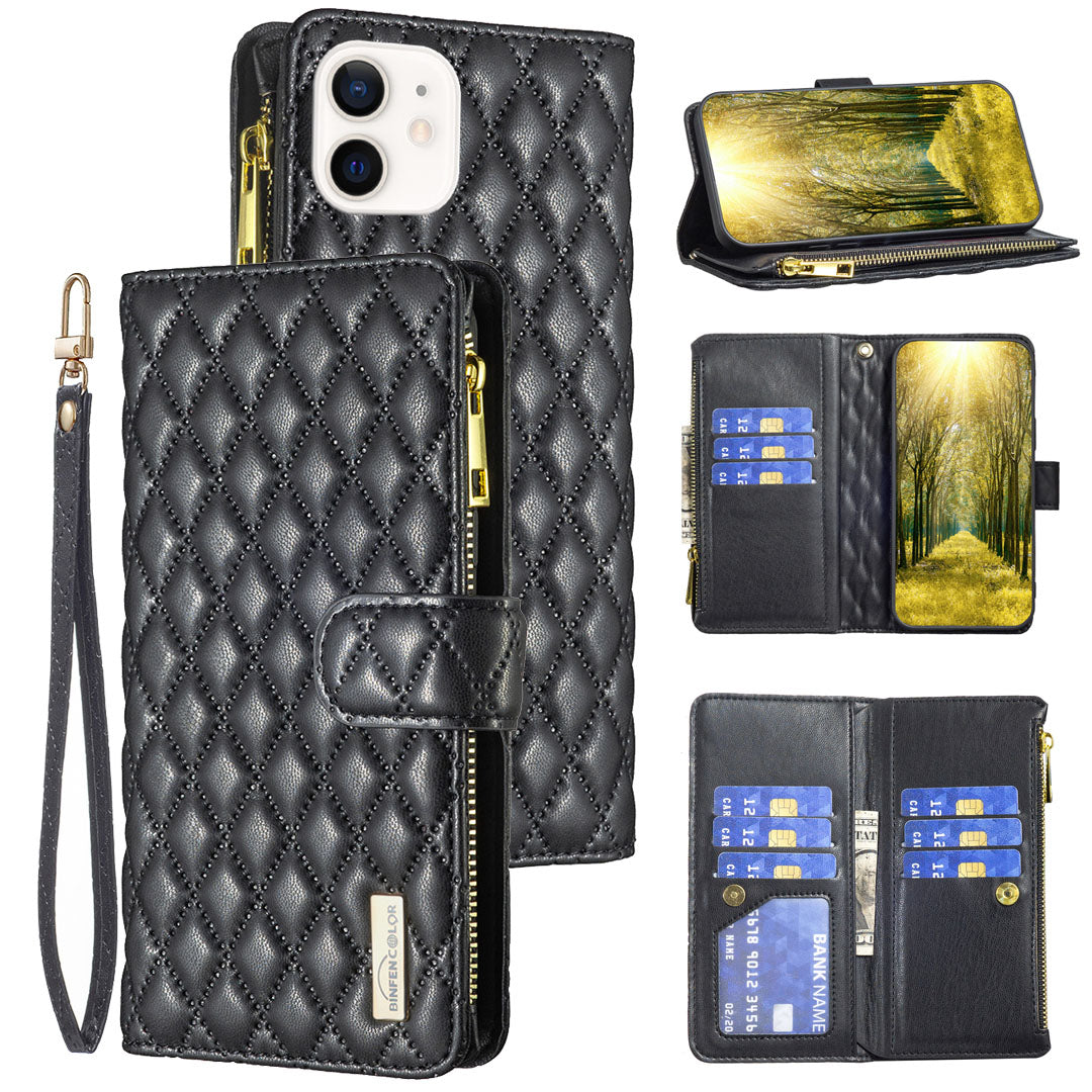 New Zipper Wallet Leather Phone Case with Lanyard for iPhone