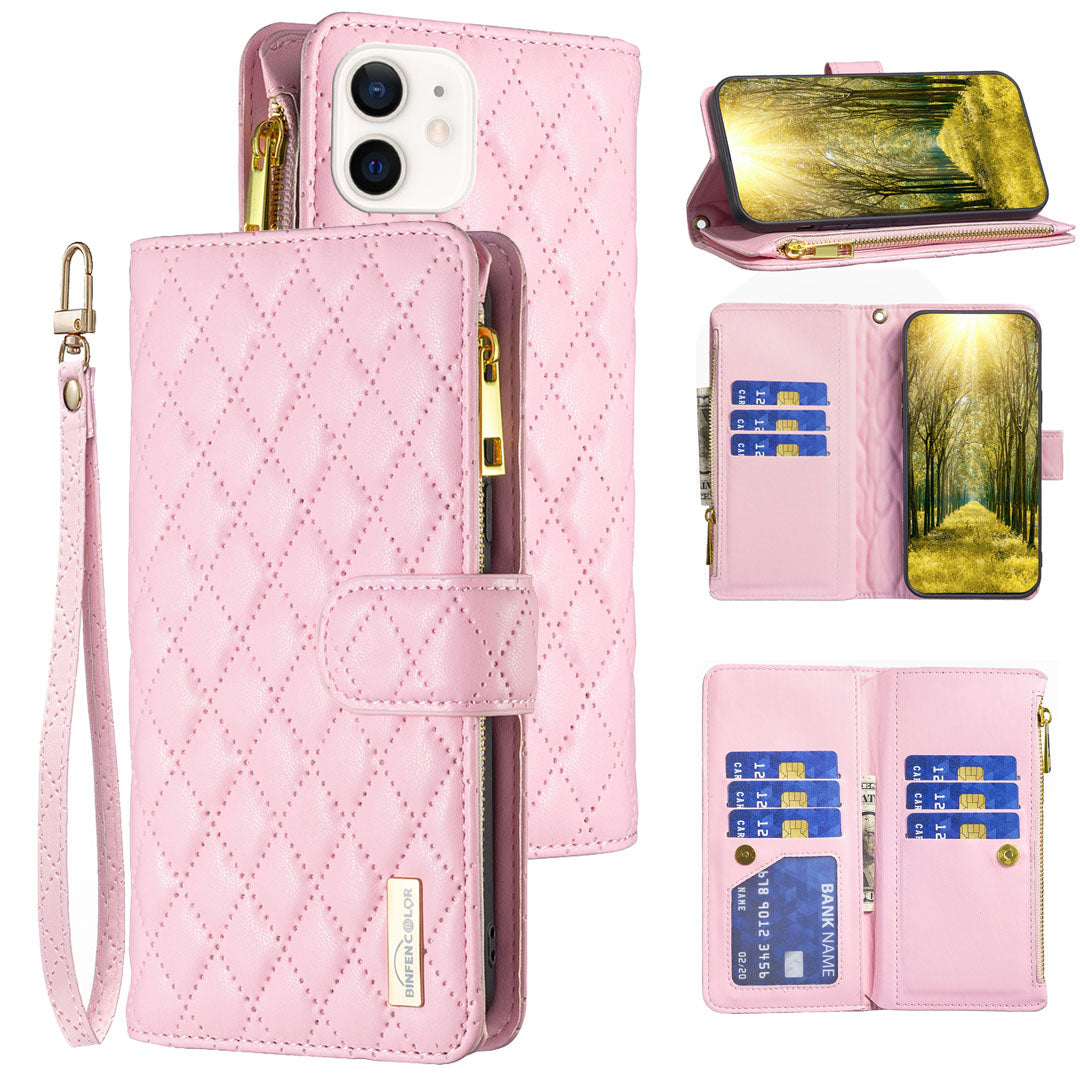 New Zipper Wallet Leather Phone Case with Lanyard for iPhone