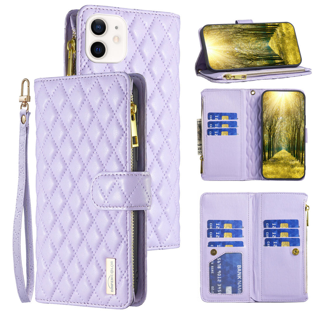 New Zipper Wallet Leather Phone Case with Lanyard for iPhone