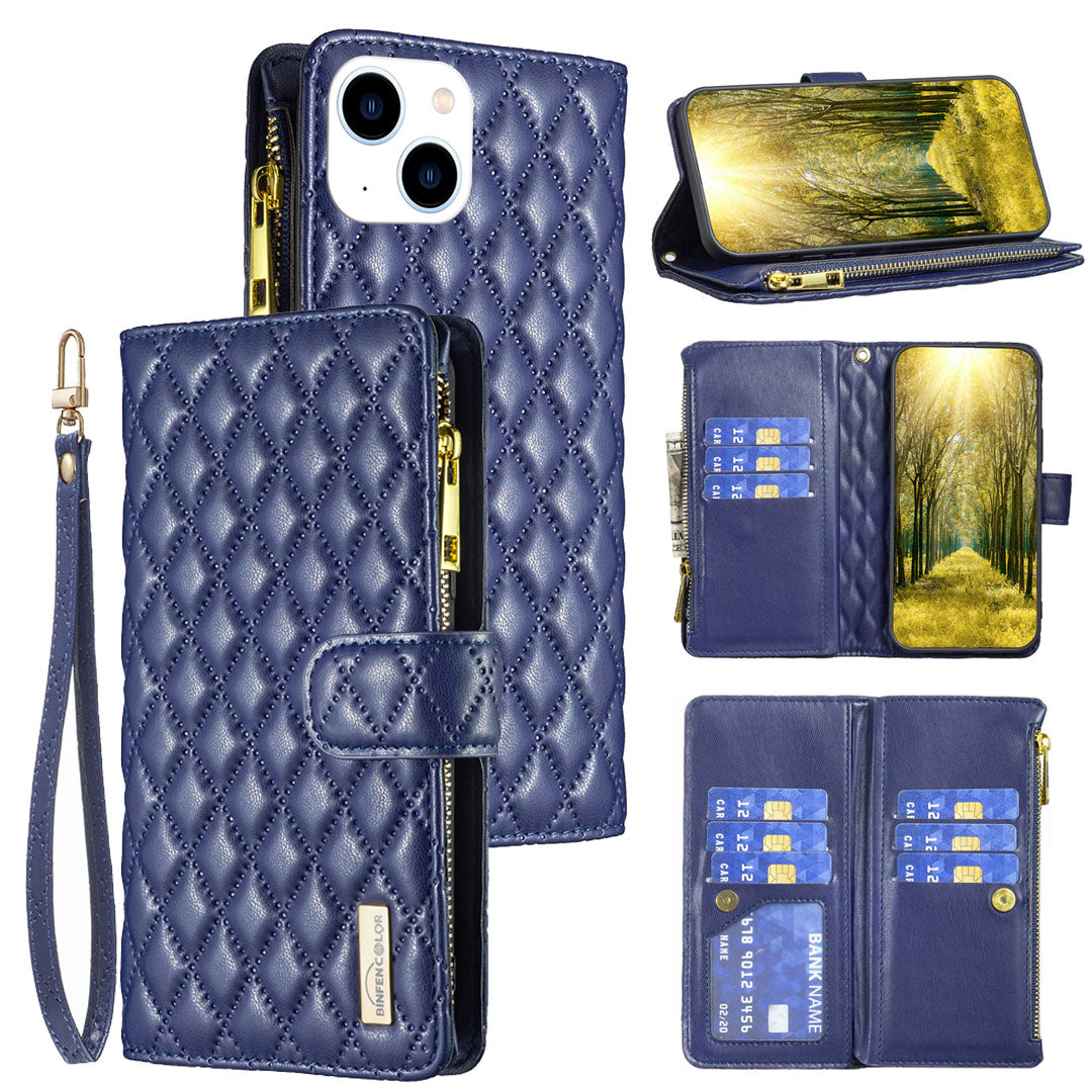 New Zipper Wallet Leather Phone Case with Lanyard for iPhone