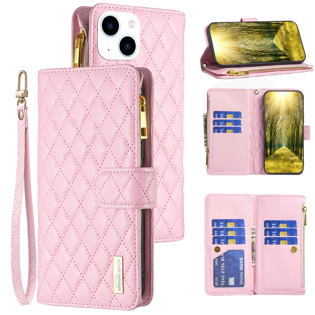 New Zipper Wallet Leather Phone Case with Lanyard for iPhone