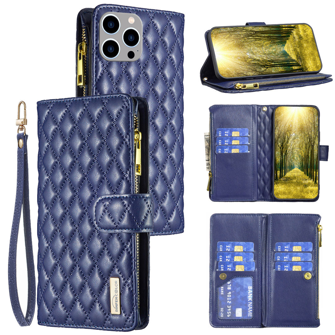 New Zipper Wallet Leather Phone Case with Lanyard for iPhone