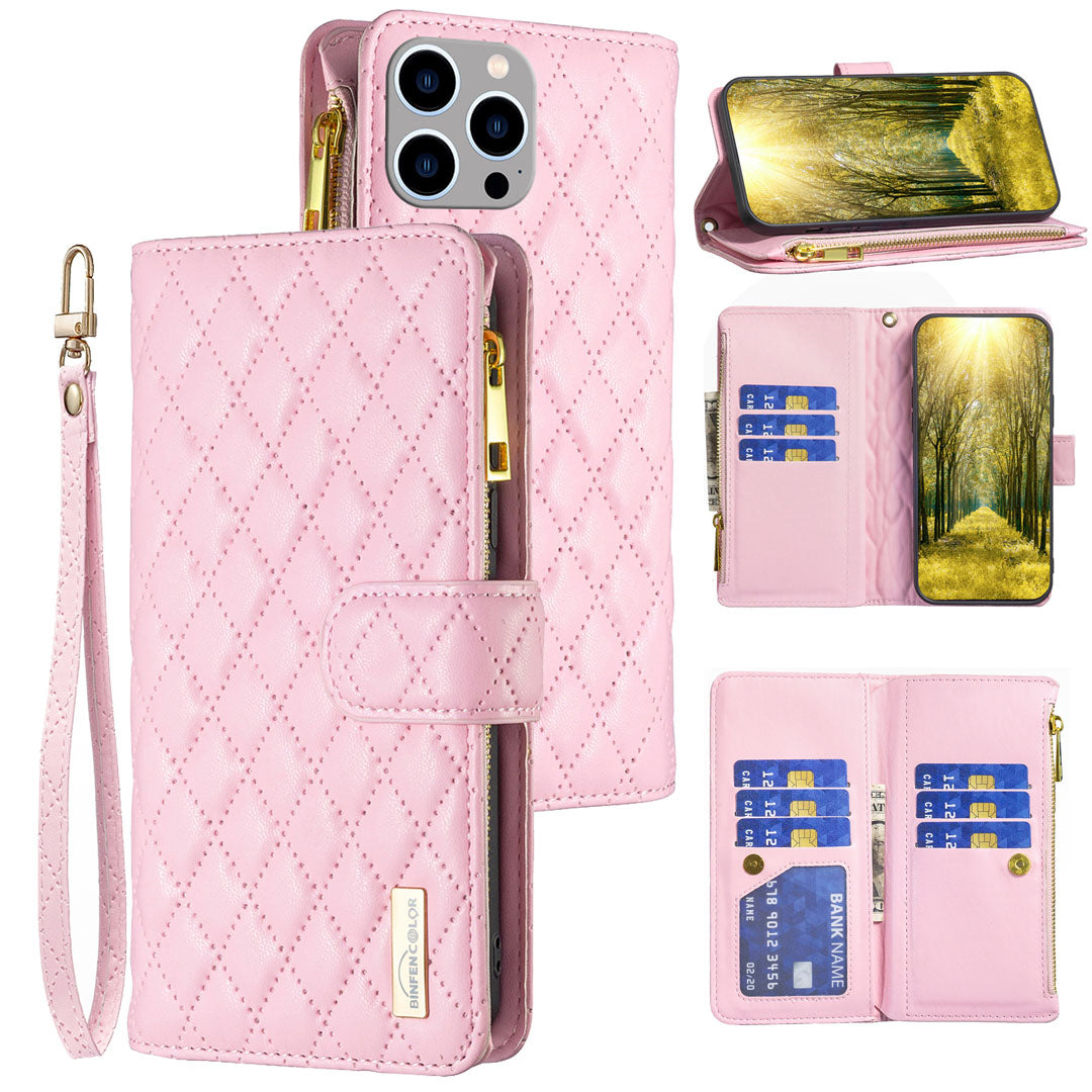 New Zipper Wallet Leather Phone Case with Lanyard for iPhone