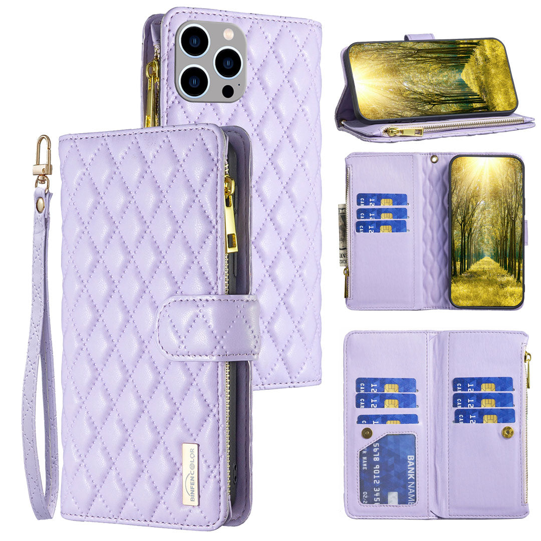 New Zipper Wallet Leather Phone Case with Lanyard for iPhone