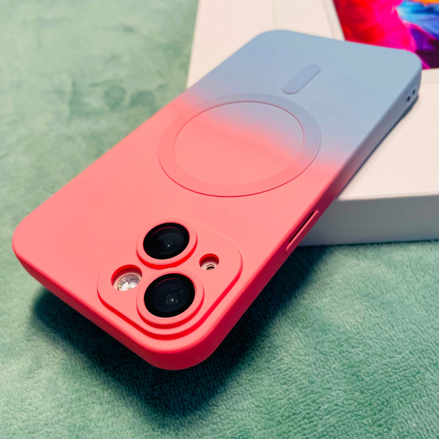 New Liquid Silicone Two-Color Gradient Magnetic with Lens Protector Case for iPhone