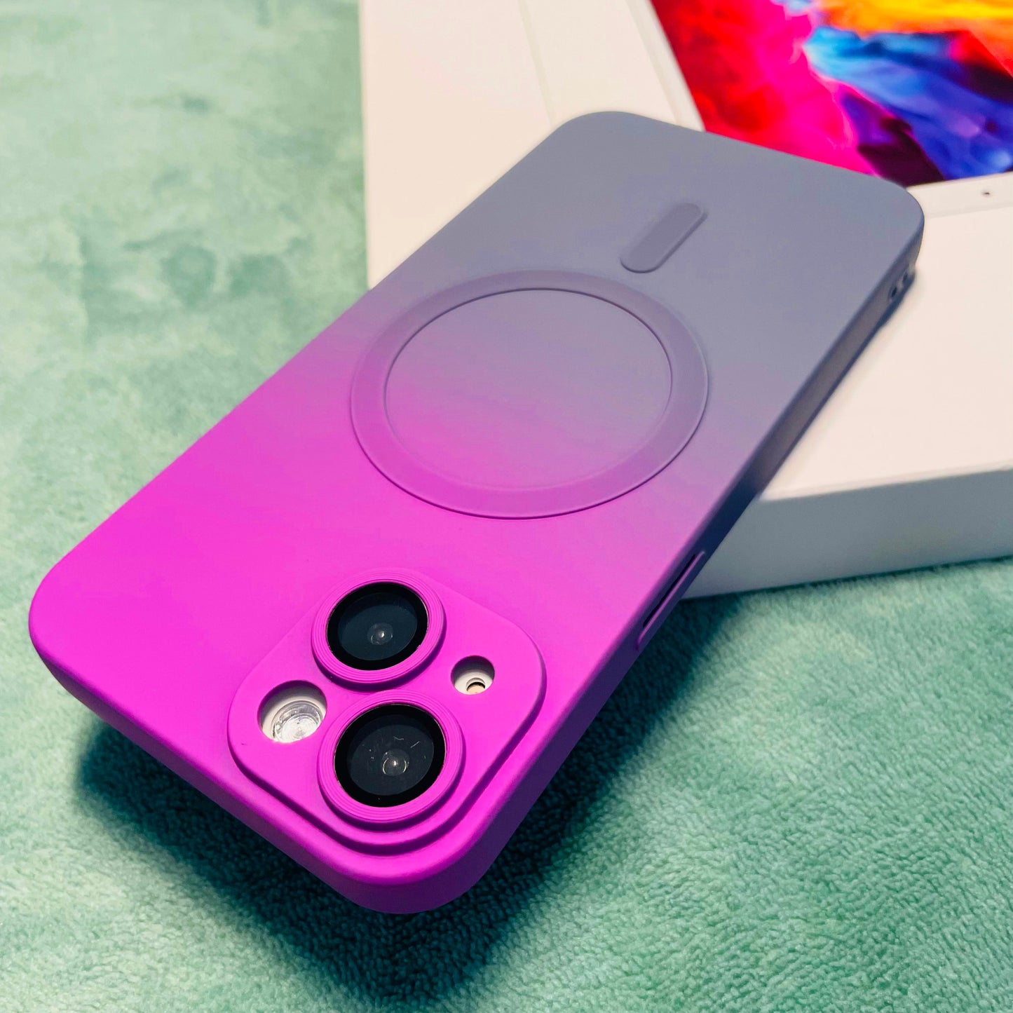 New Liquid Silicone Two-Color Gradient Magnetic with Lens Protector Case for iPhone