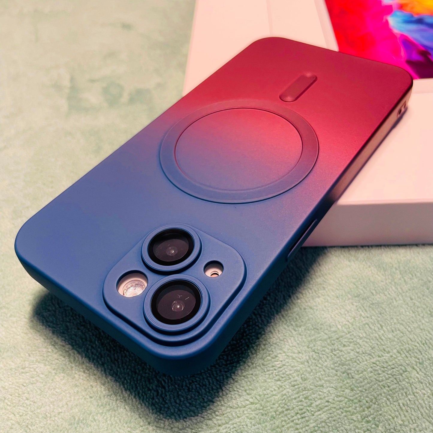 New Liquid Silicone Two-Color Gradient Magnetic with Lens Protector Case for iPhone