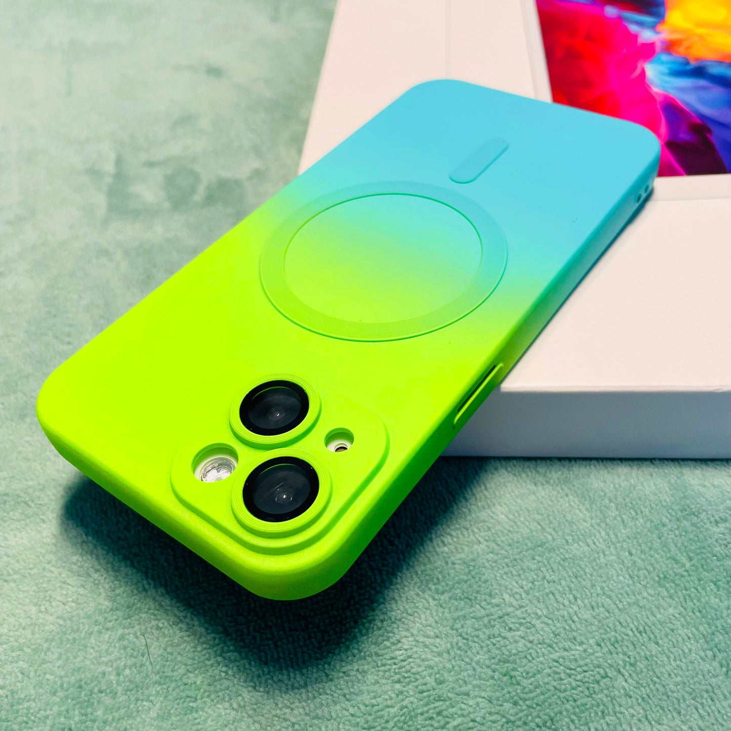 New Liquid Silicone Two-Color Gradient Magnetic with Lens Protector Case for iPhone