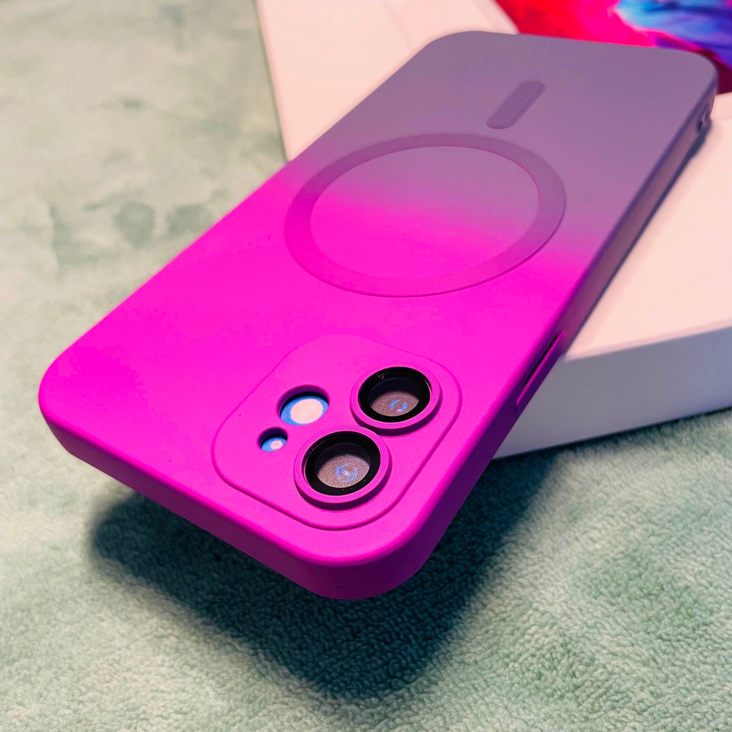 New Liquid Silicone Two-Color Gradient Magnetic with Lens Protector Case for iPhone