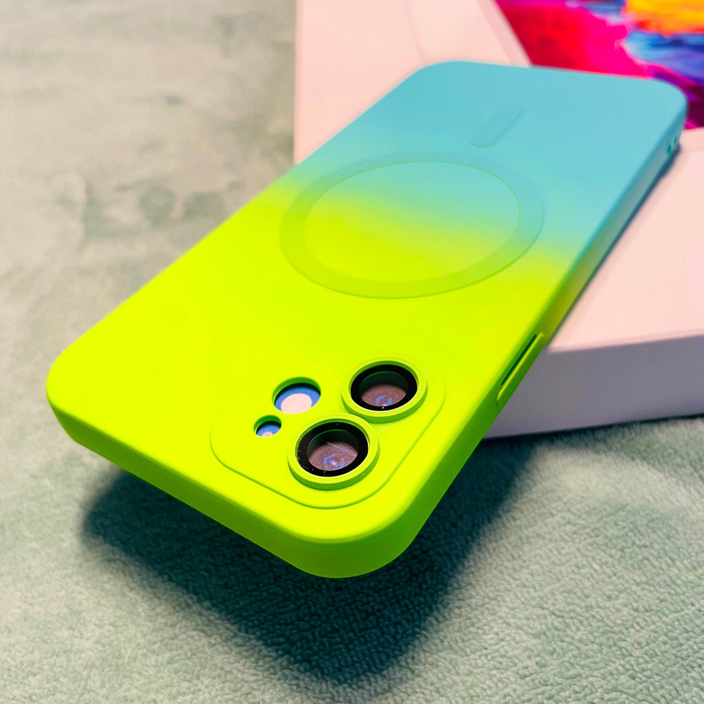 New Liquid Silicone Two-Color Gradient Magnetic with Lens Protector Case for iPhone