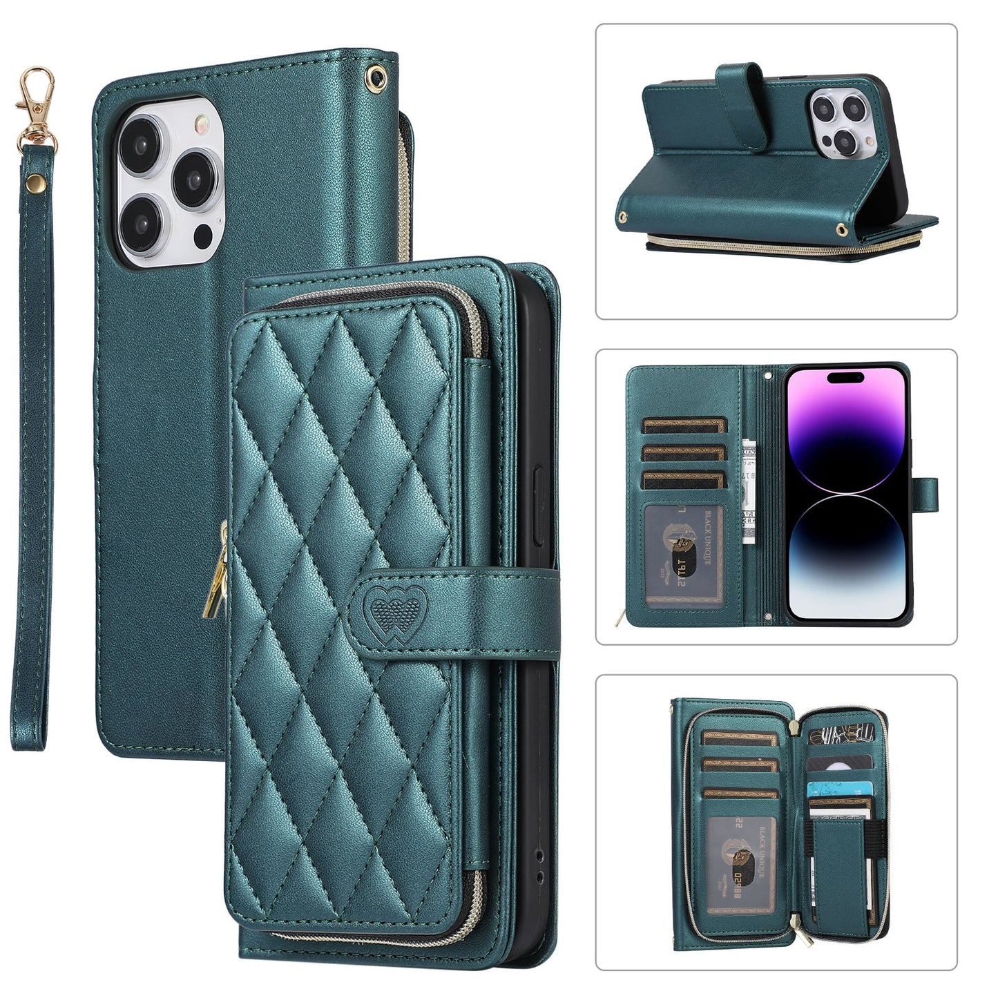 New Zipper Wallet Leather Card Holder Phone Case for iPhone