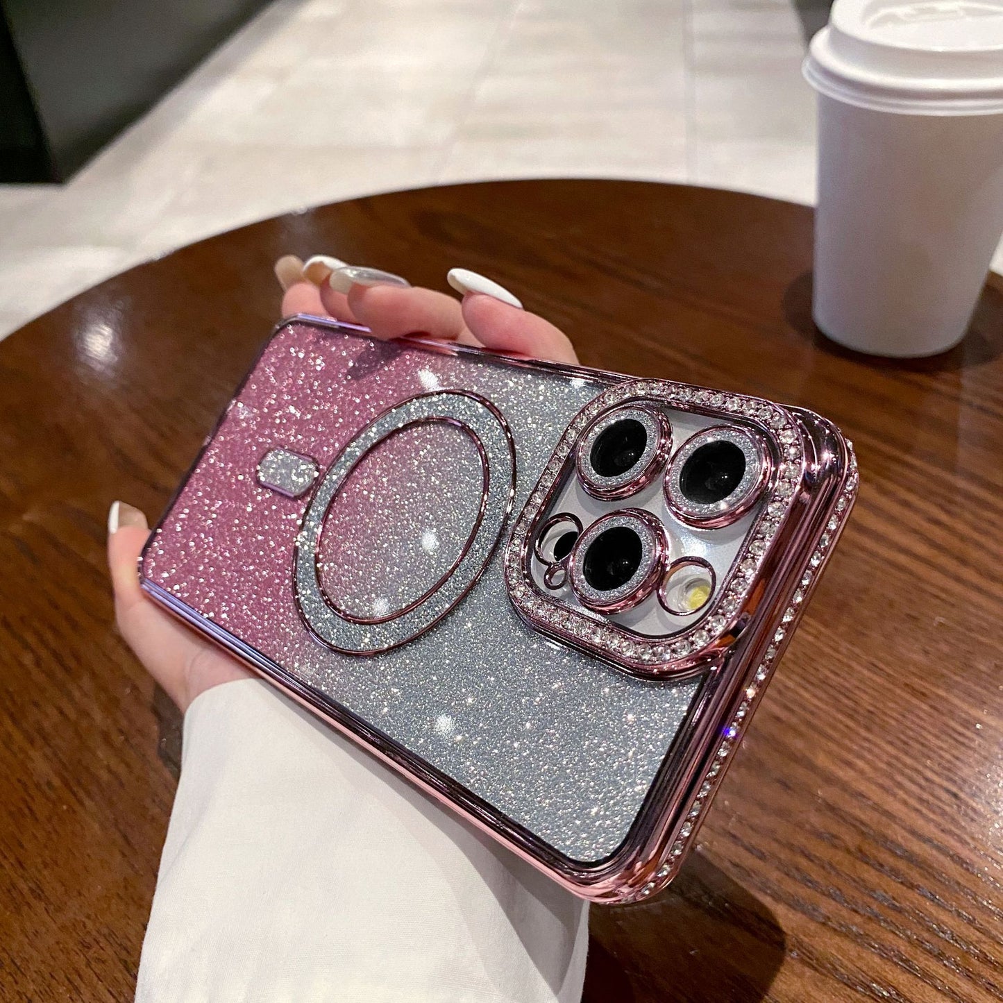 New Bling Glitter Lens Protector Magsafe Phone Case for iPhone