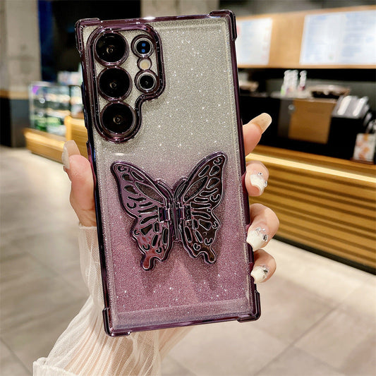 New Electroplated Butterfly Bracket with Lens Protector Phone Case for Samsung