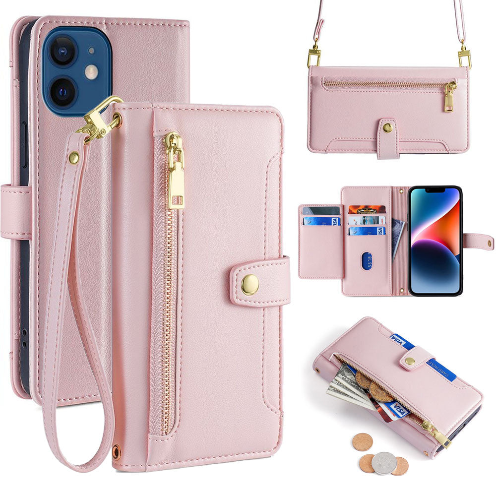 New Cross Body Zipper Wallet Leather Phone Case for iPhone