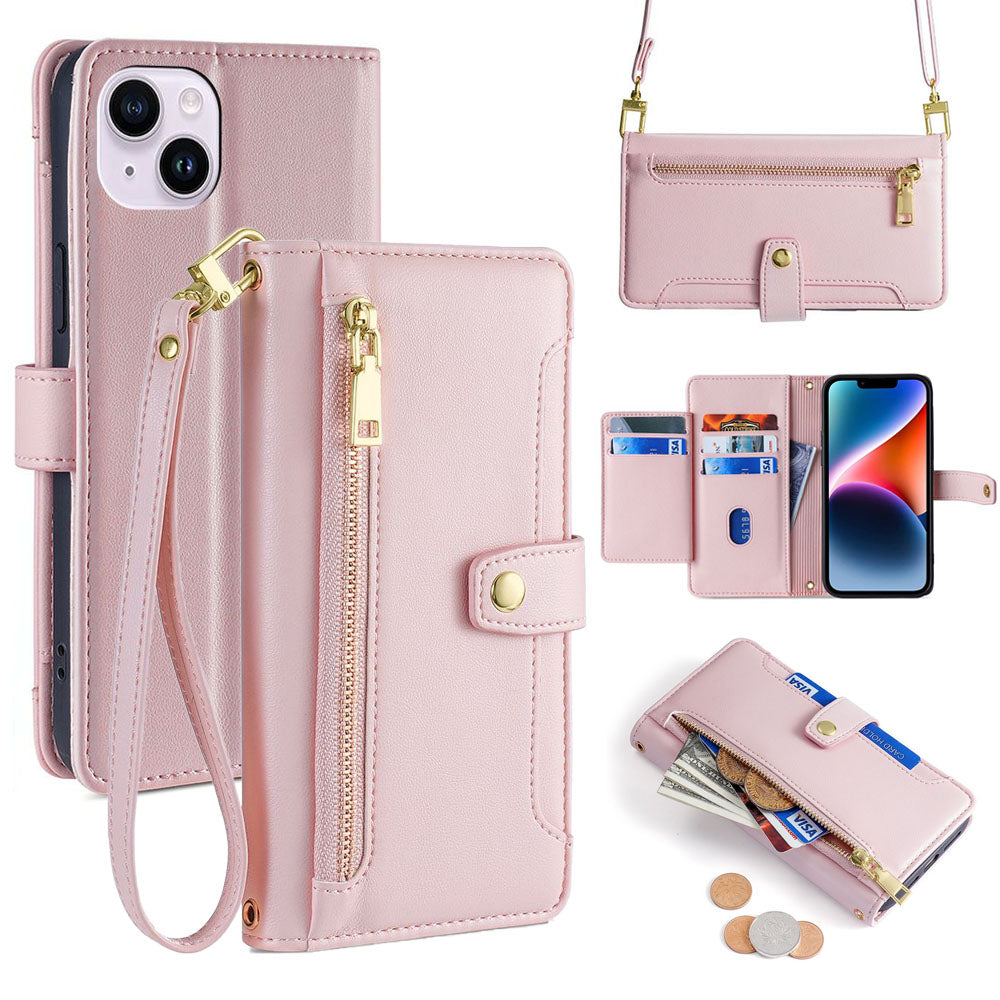 New Cross Body Zipper Wallet Leather Phone Case for iPhone