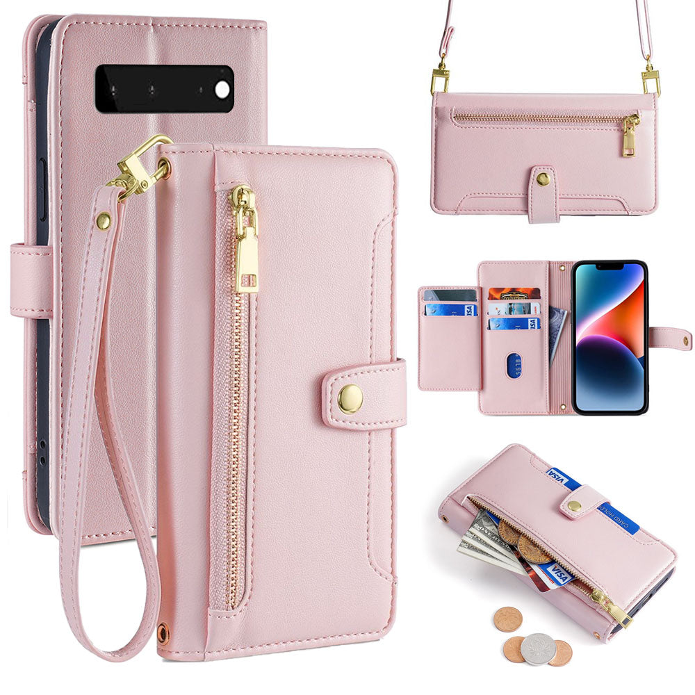 New Cross Body Zipper Wallet Leather Phone Case for Google Pixel