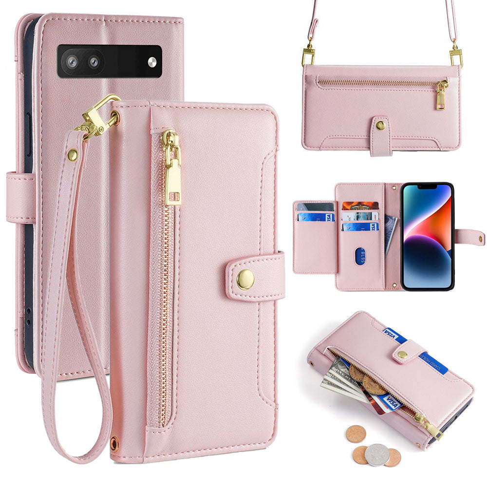 New Cross Body Zipper Wallet Leather Phone Case for Google Pixel