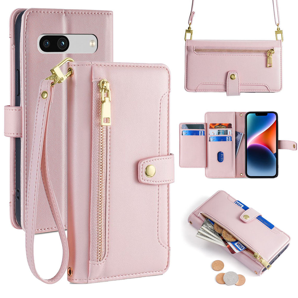 New Cross Body Zipper Wallet Leather Phone Case for Google Pixel