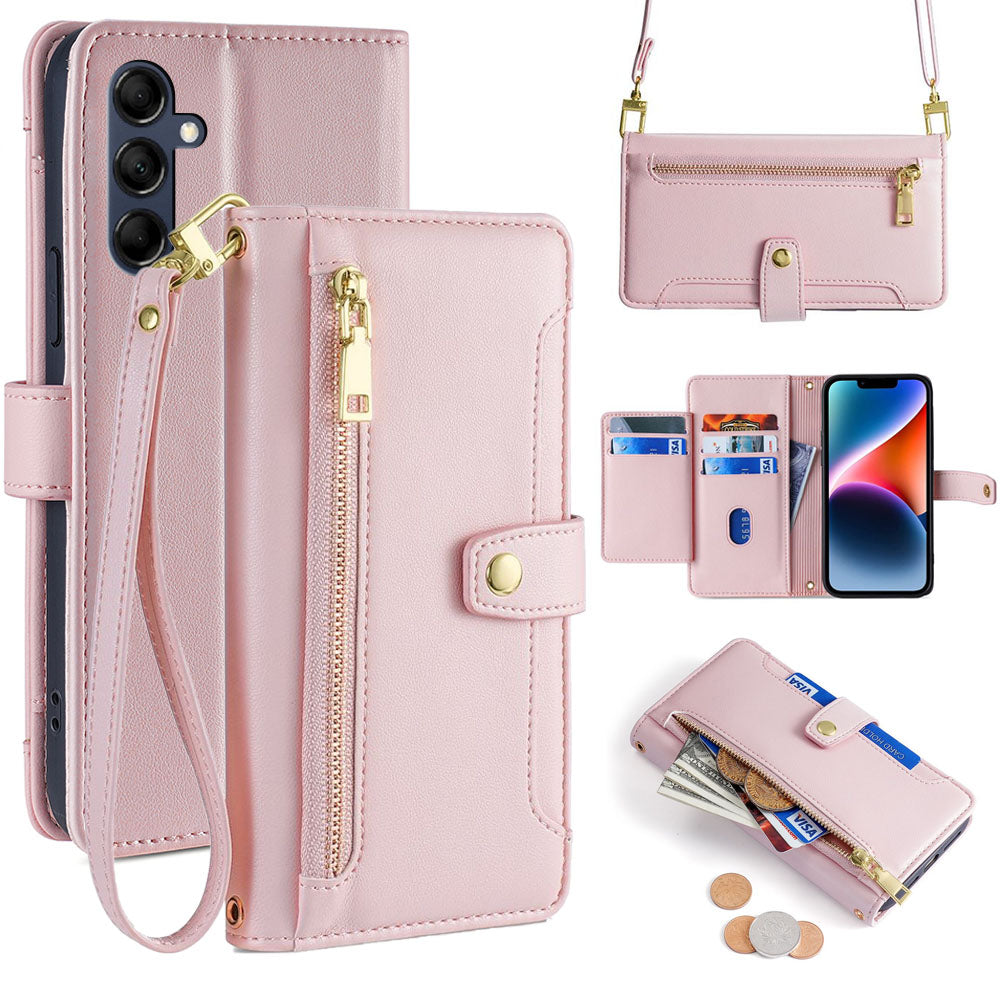 New Cross Body Zipper Wallet Leather Phone Case for Samsung Galaxy A