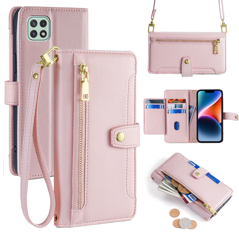 New Cross Body Zipper Wallet Leather Phone Case for Samsung Galaxy A