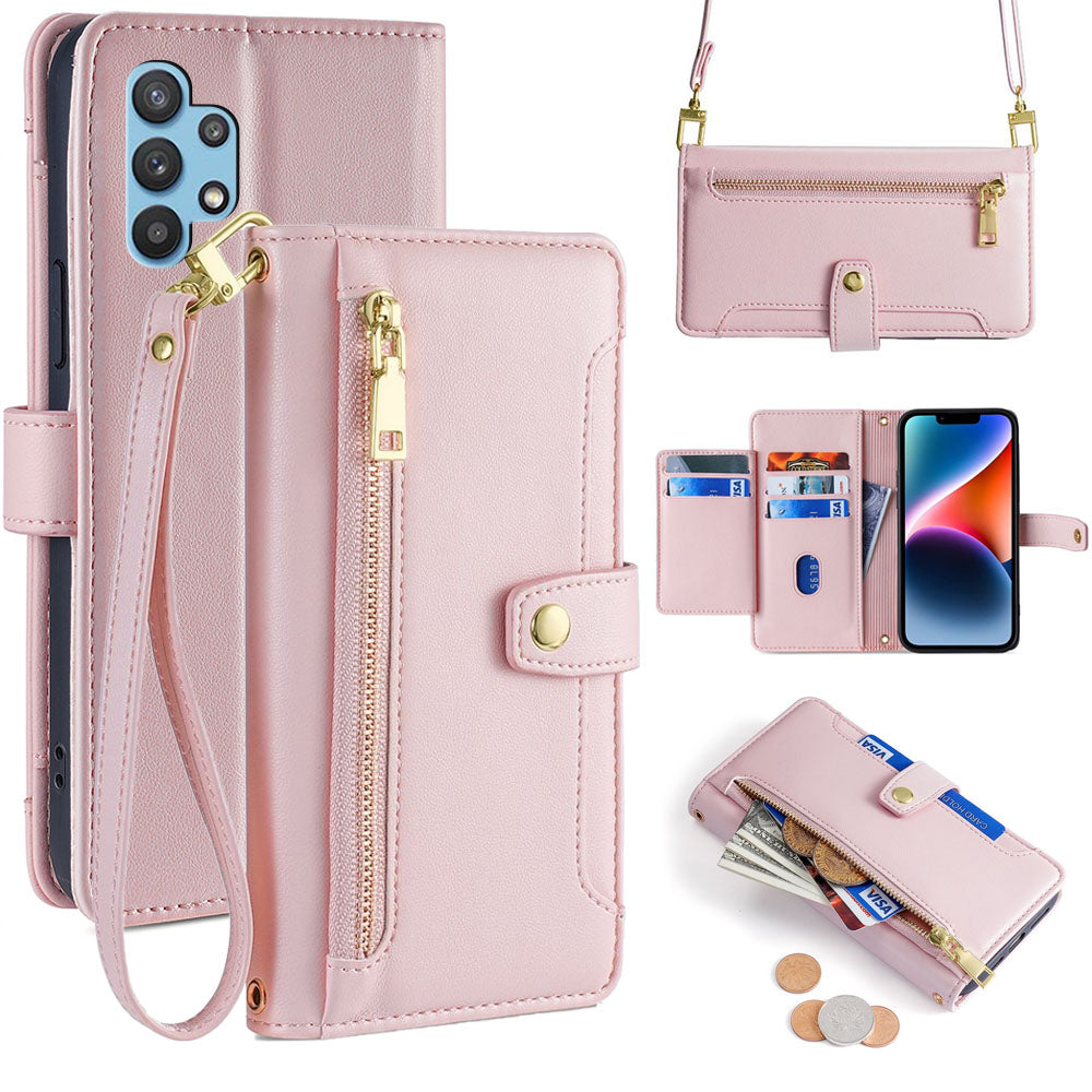 New Cross Body Zipper Wallet Leather Phone Case for Samsung Galaxy A