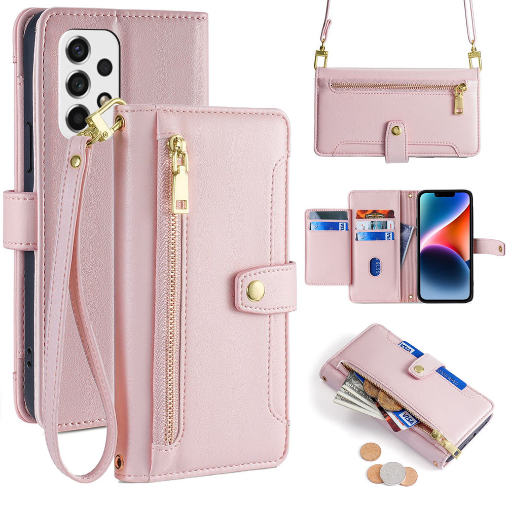 New Cross Body Zipper Wallet Leather Phone Case for Samsung Galaxy A