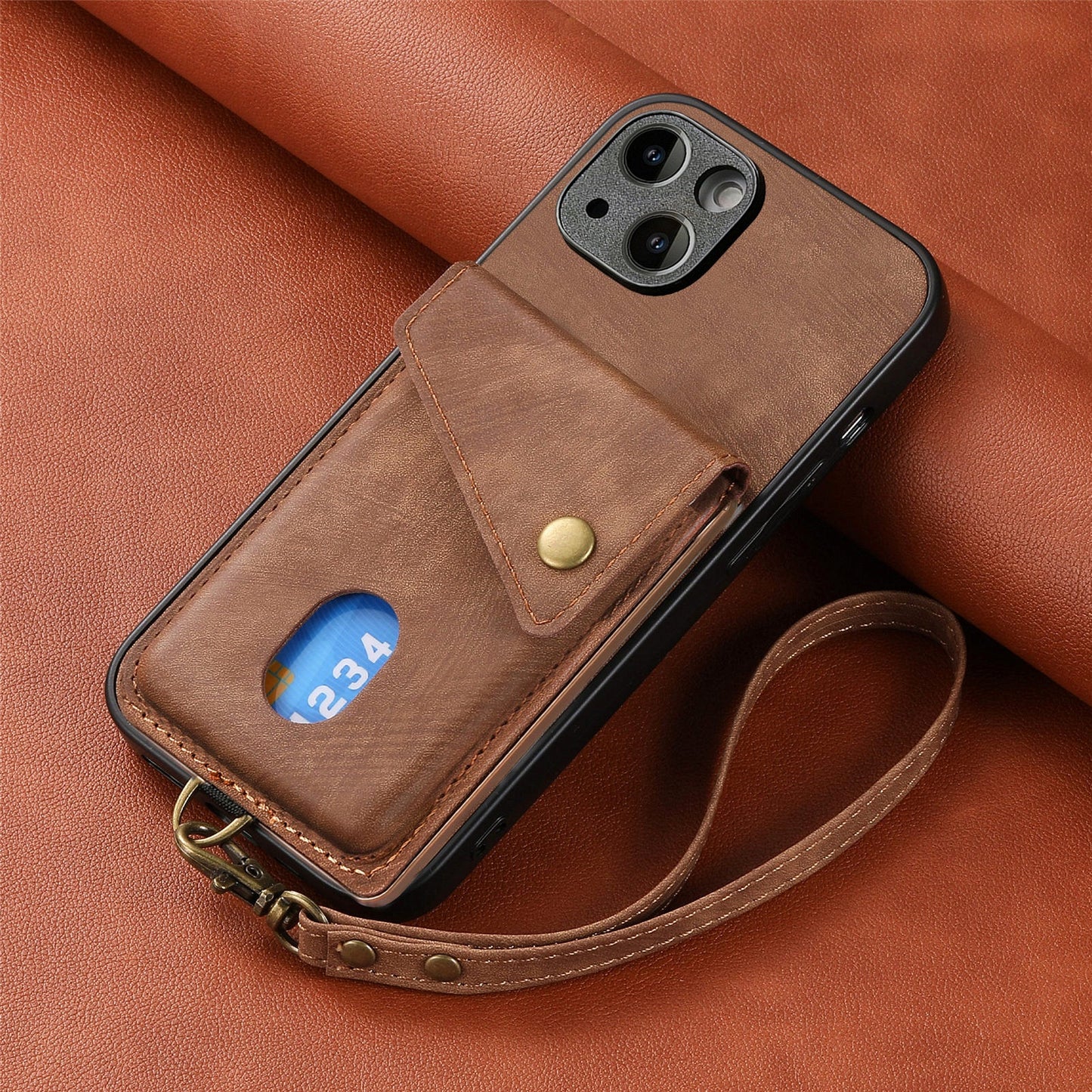 New Skin-feel Leather Phone Case with Lanyard for iPhone