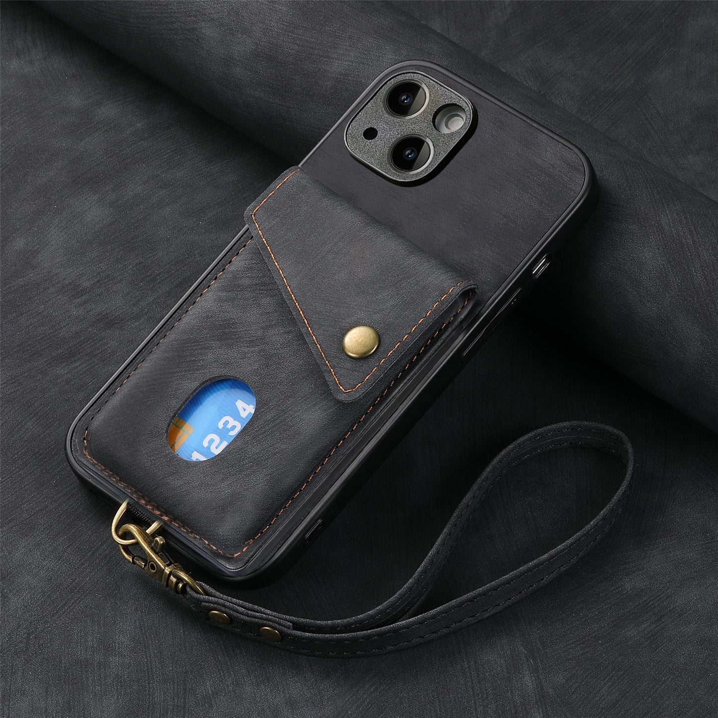 New Skin-feel Leather Phone Case with Lanyard for iPhone