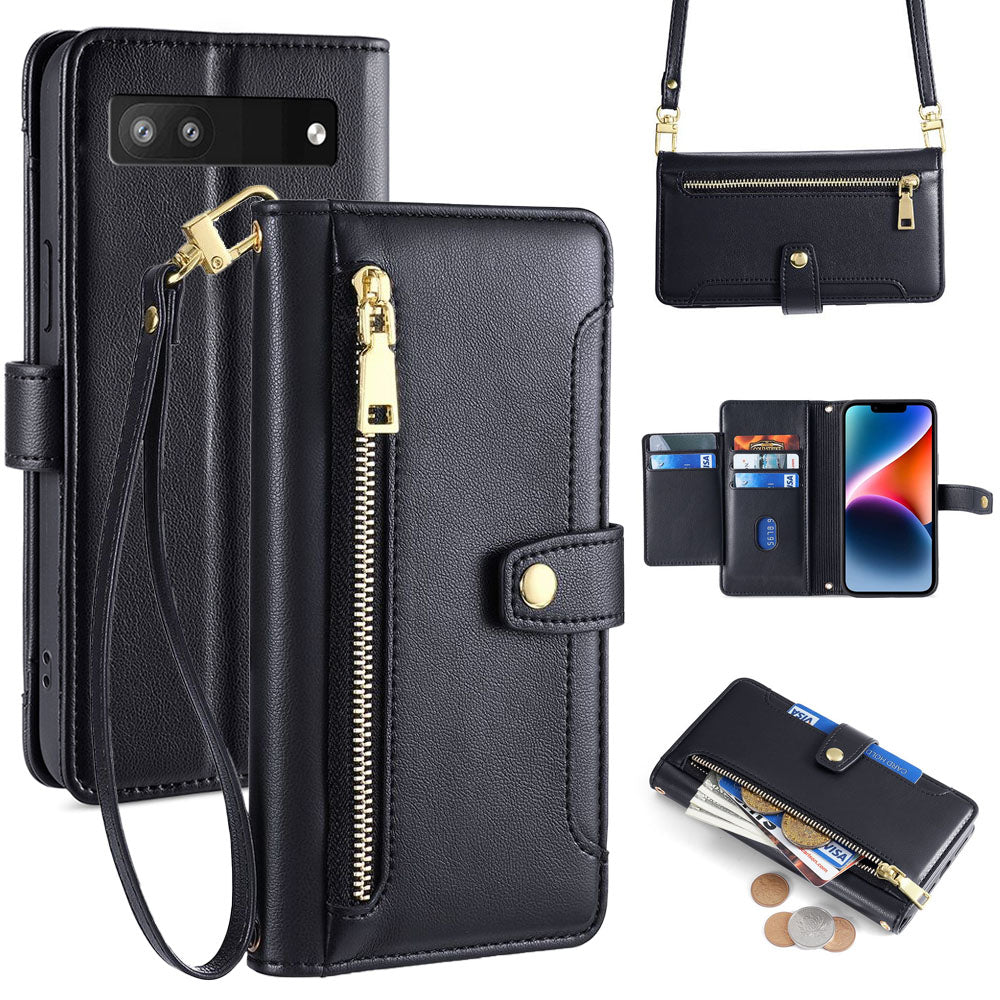 New Cross Body Zipper Wallet Leather Phone Case for Google Pixel