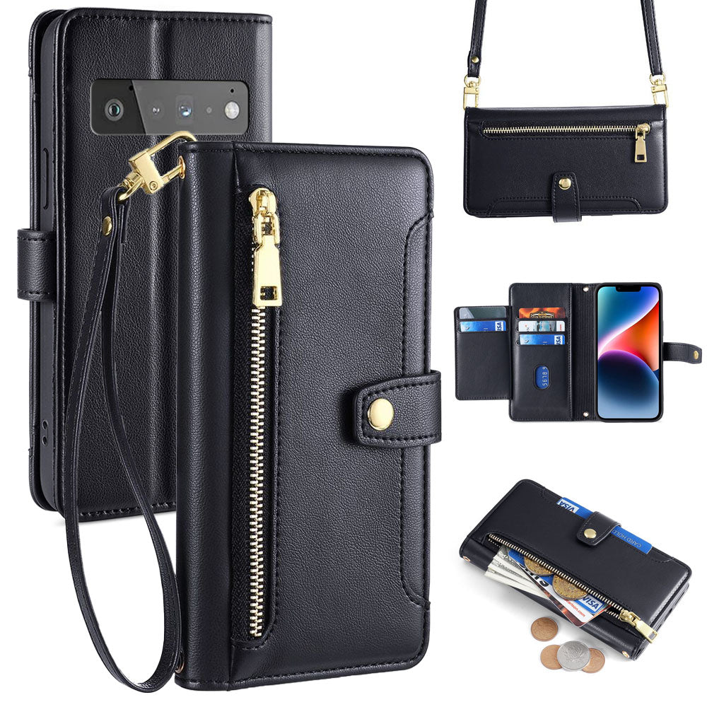 New Cross Body Zipper Wallet Leather Phone Case for Google Pixel