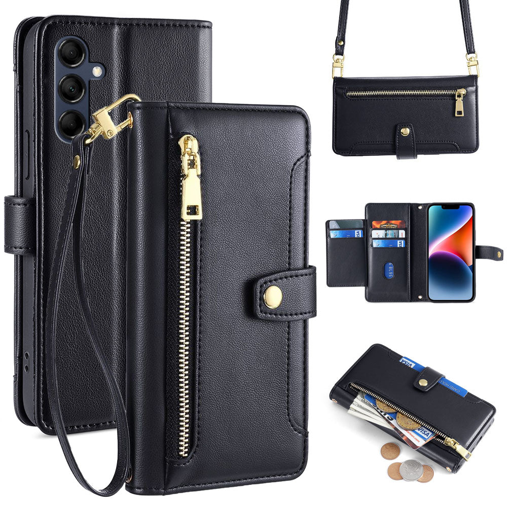 New Cross Body Zipper Wallet Leather Phone Case for Samsung Galaxy A