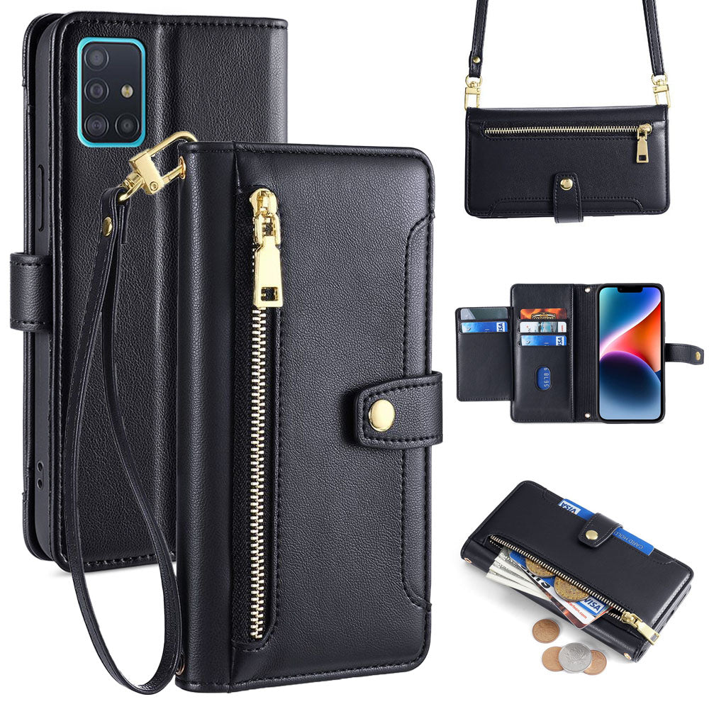 New Cross Body Zipper Wallet Leather Phone Case for Samsung Galaxy A