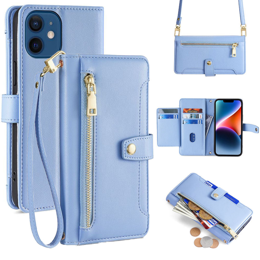 New Cross Body Zipper Wallet Leather Phone Case for iPhone