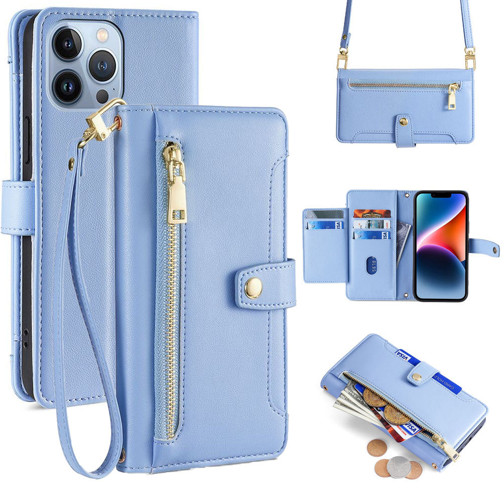 New Cross Body Zipper Wallet Leather Phone Case for iPhone