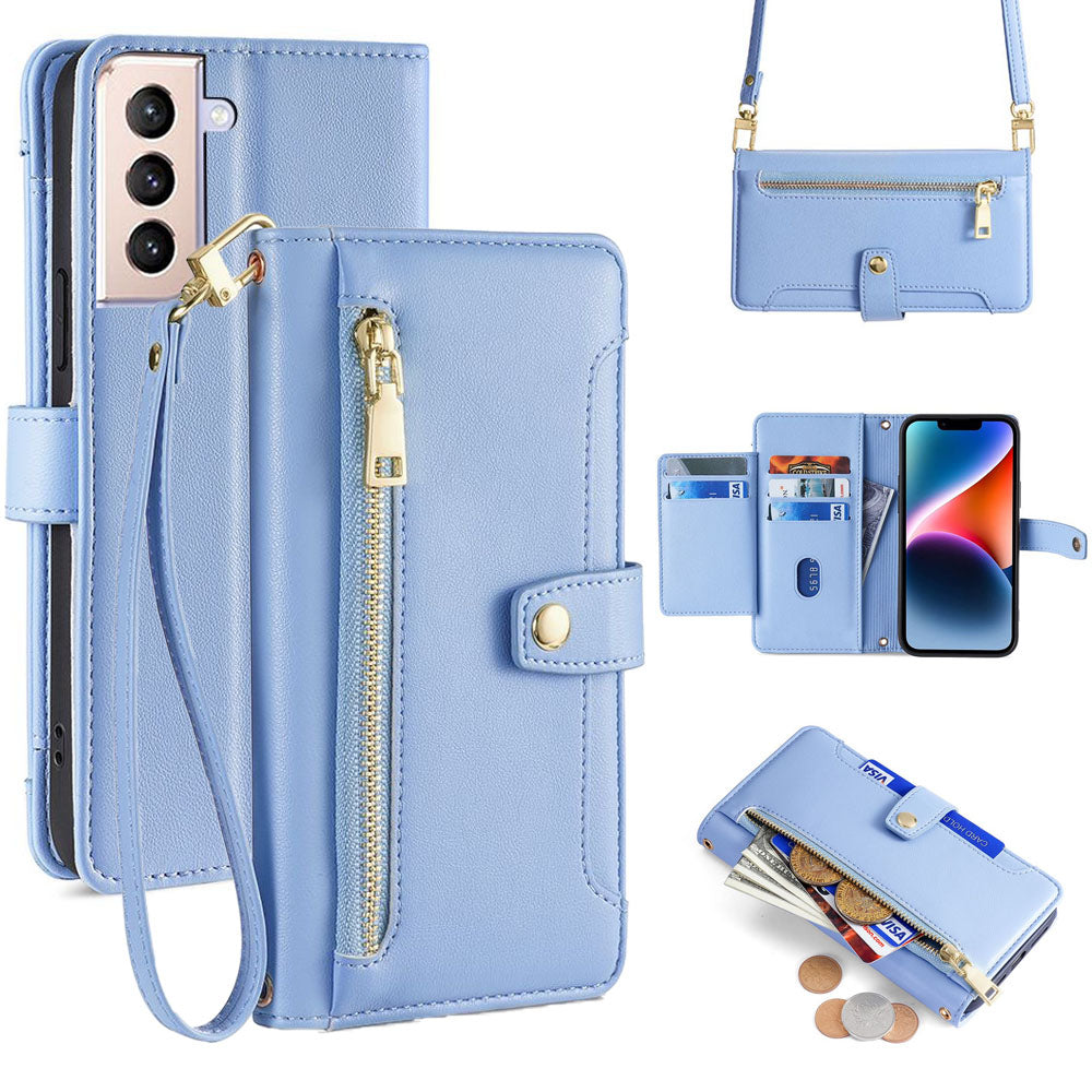 New Cross Body Zipper Wallet Leather Phone Case for Samsung