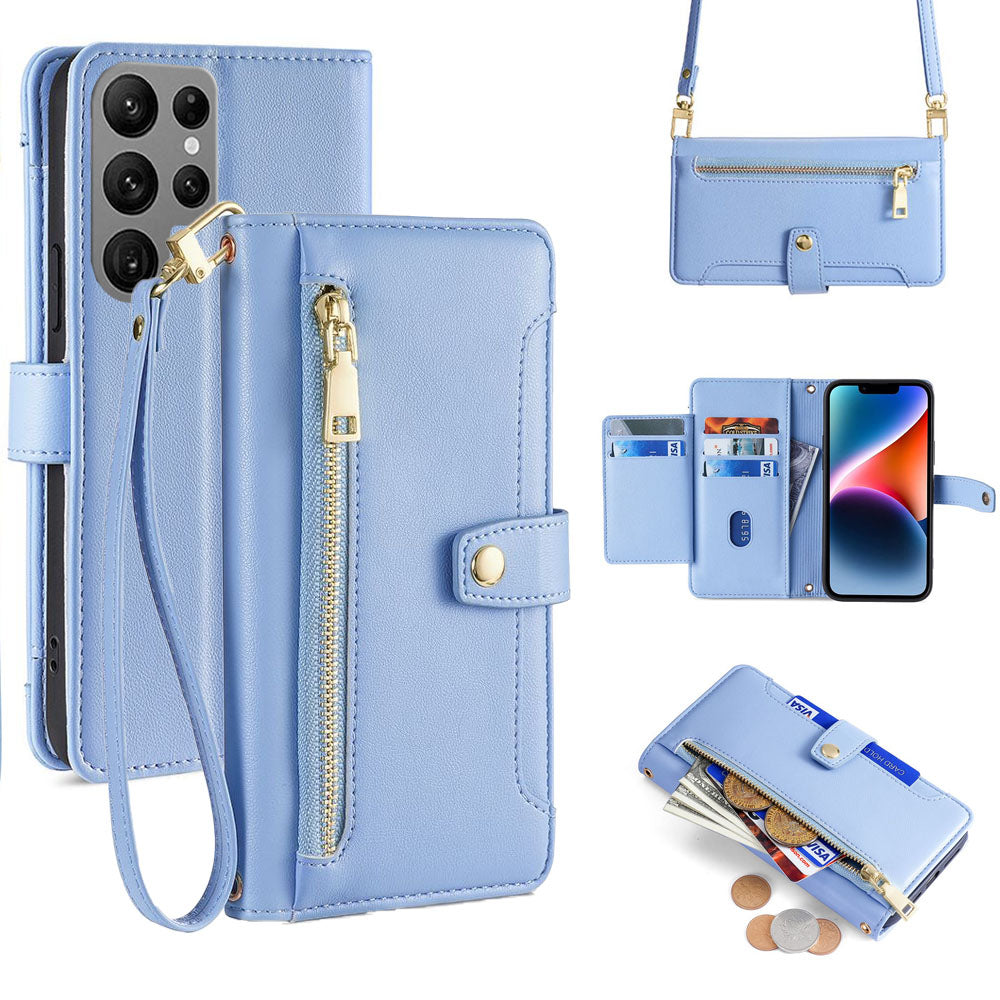 New Cross Body Zipper Wallet Leather Phone Case for Samsung Galaxy A