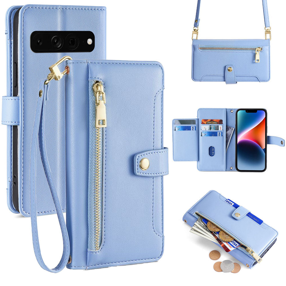 New Cross Body Zipper Wallet Leather Phone Case for Google Pixel