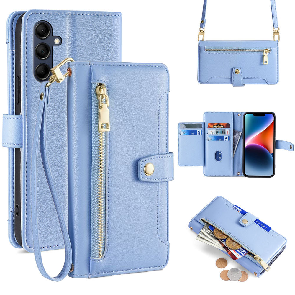 New Cross Body Zipper Wallet Leather Phone Case for Samsung Galaxy A