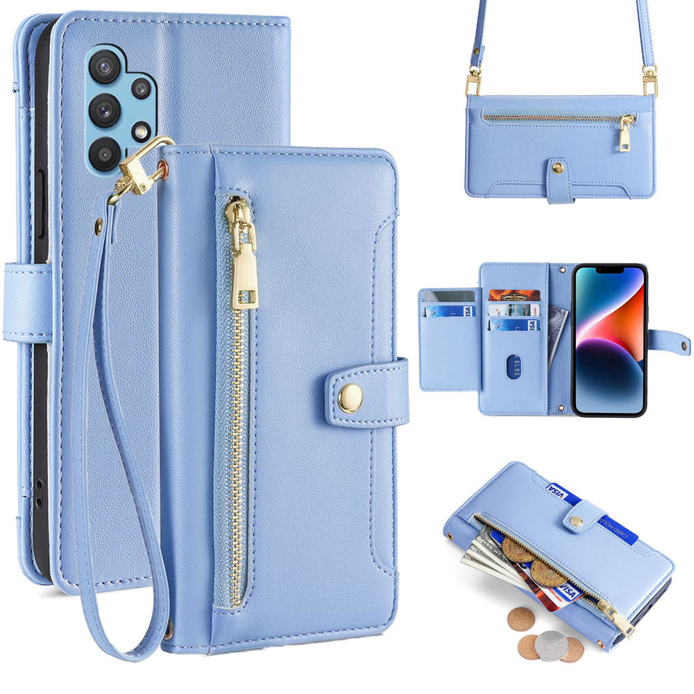 New Cross Body Zipper Wallet Leather Phone Case for Samsung