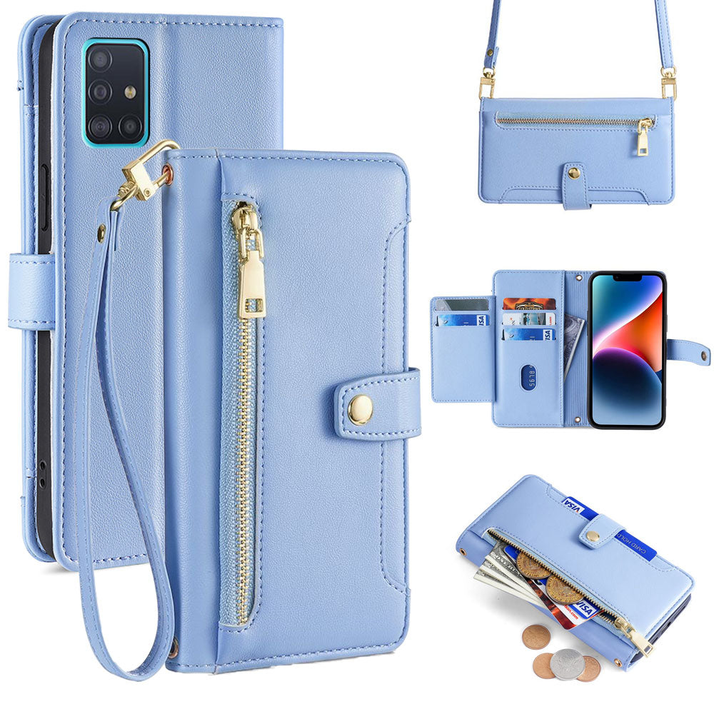 New Cross Body Zipper Wallet Leather Phone Case for Samsung Galaxy A