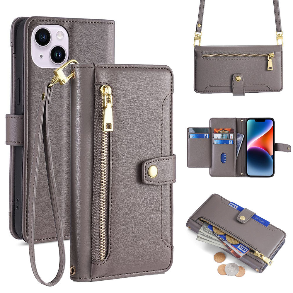 New Cross Body Zipper Wallet Leather Phone Case for iPhone