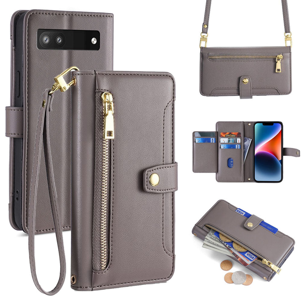 New Cross Body Zipper Wallet Leather Phone Case for Google Pixel