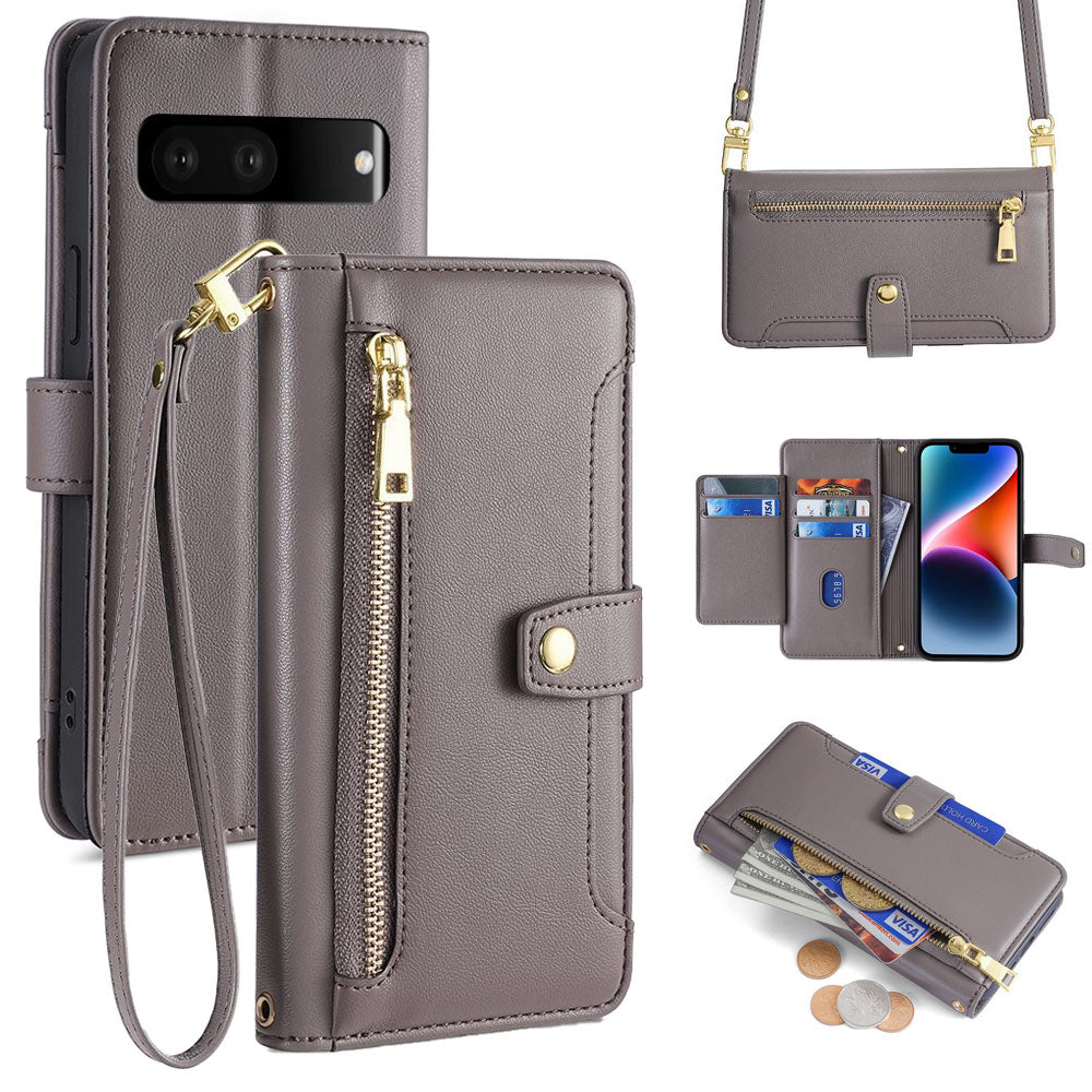 New Cross Body Zipper Wallet Leather Phone Case for Google Pixel