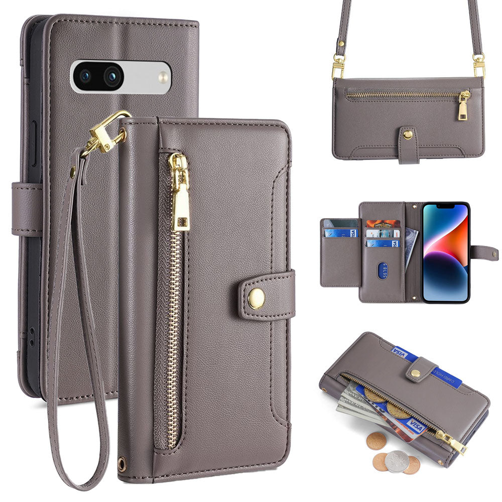 New Cross Body Zipper Wallet Leather Phone Case for Google Pixel