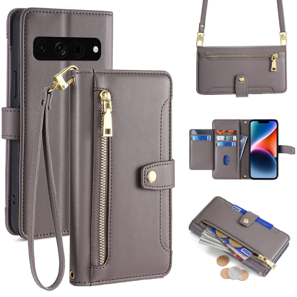 New Cross Body Zipper Wallet Leather Phone Case for Google Pixel