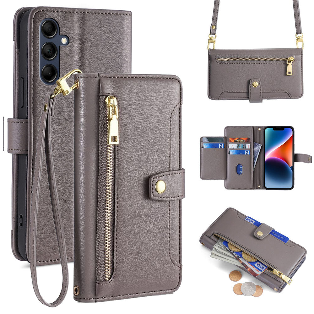 New Cross Body Zipper Wallet Leather Phone Case for Samsung Galaxy A