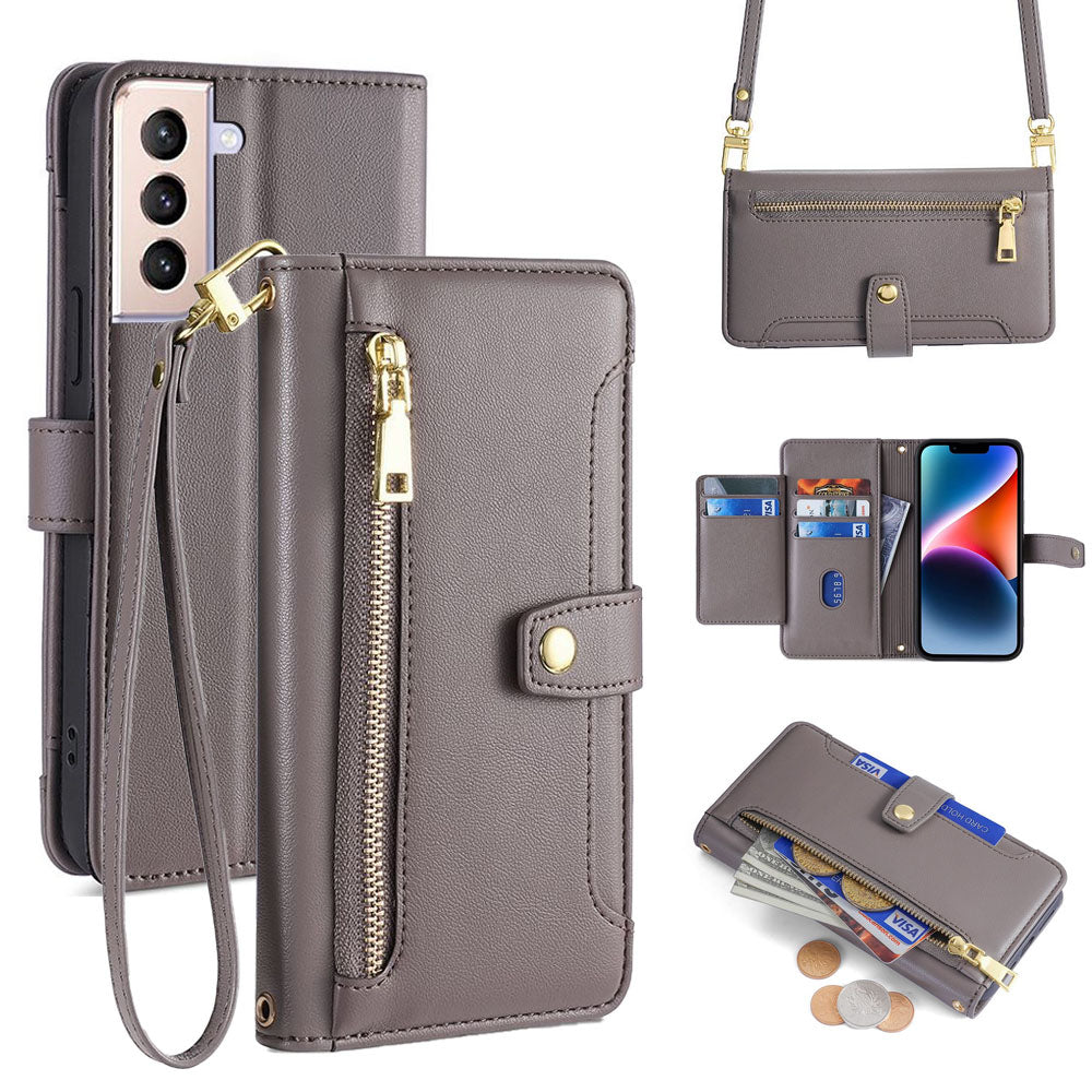 New Cross Body Zipper Wallet Leather Phone Case for Samsung