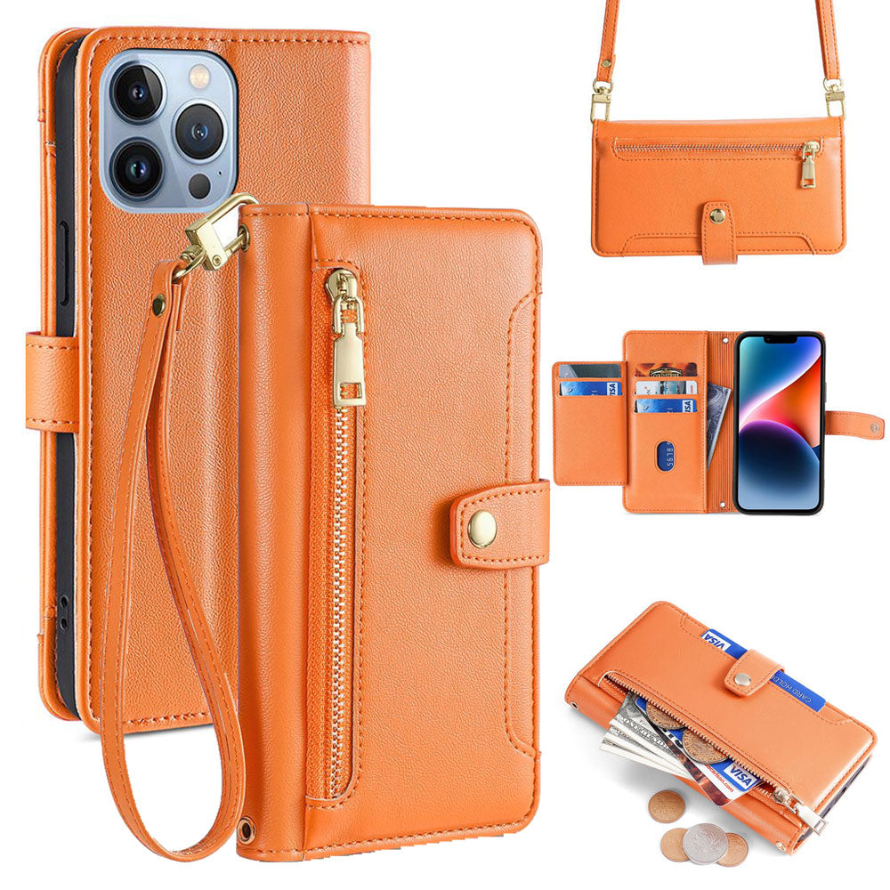 New Cross Body Zipper Wallet Leather Phone Case for iPhone